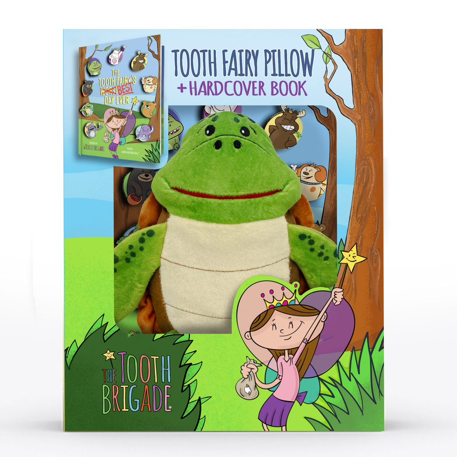 green sea turtle tooth fair pillow gift set with tooth fairy book