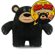 Load image into Gallery viewer, Black bear plush toy with a circular logo featuring a bear and text on a white background
