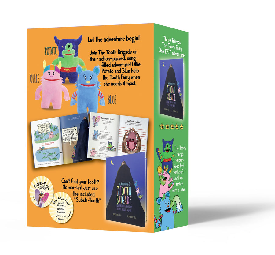 back of box with Blue tooth pillow in gift box with book