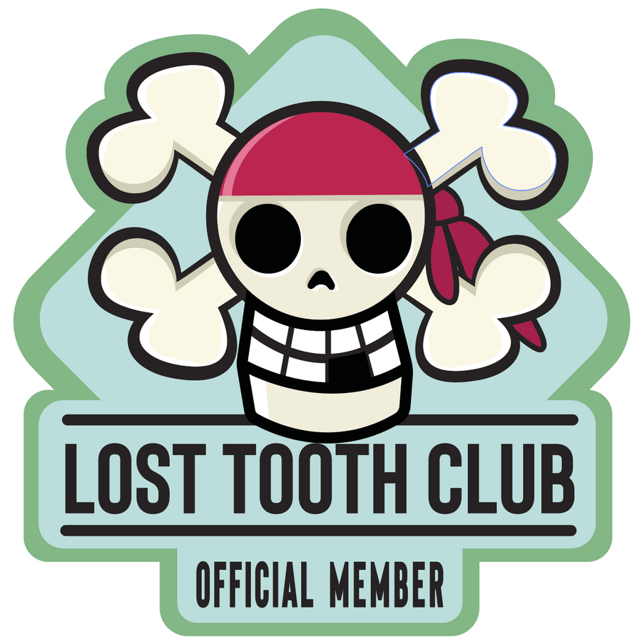 lost tooth club skull and crossbones sticker