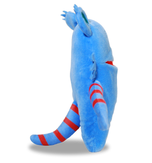 side view of blue tooth fairy pillow monster