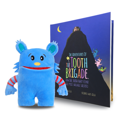 BLUE Monster Tooth Fairy Pillow and Tooth Fairy Book Gift Set