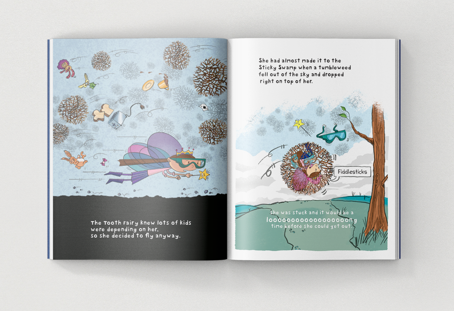 sneak peek page - the tooth fairy gets stuck in a tumbleweed